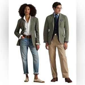 Ralph Lauren Tailored Herringbone Wool Blazer Jacket Black/Cream